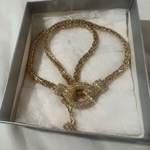 Vintage Christian Dior Gold Chain Necklace with Rhinestone